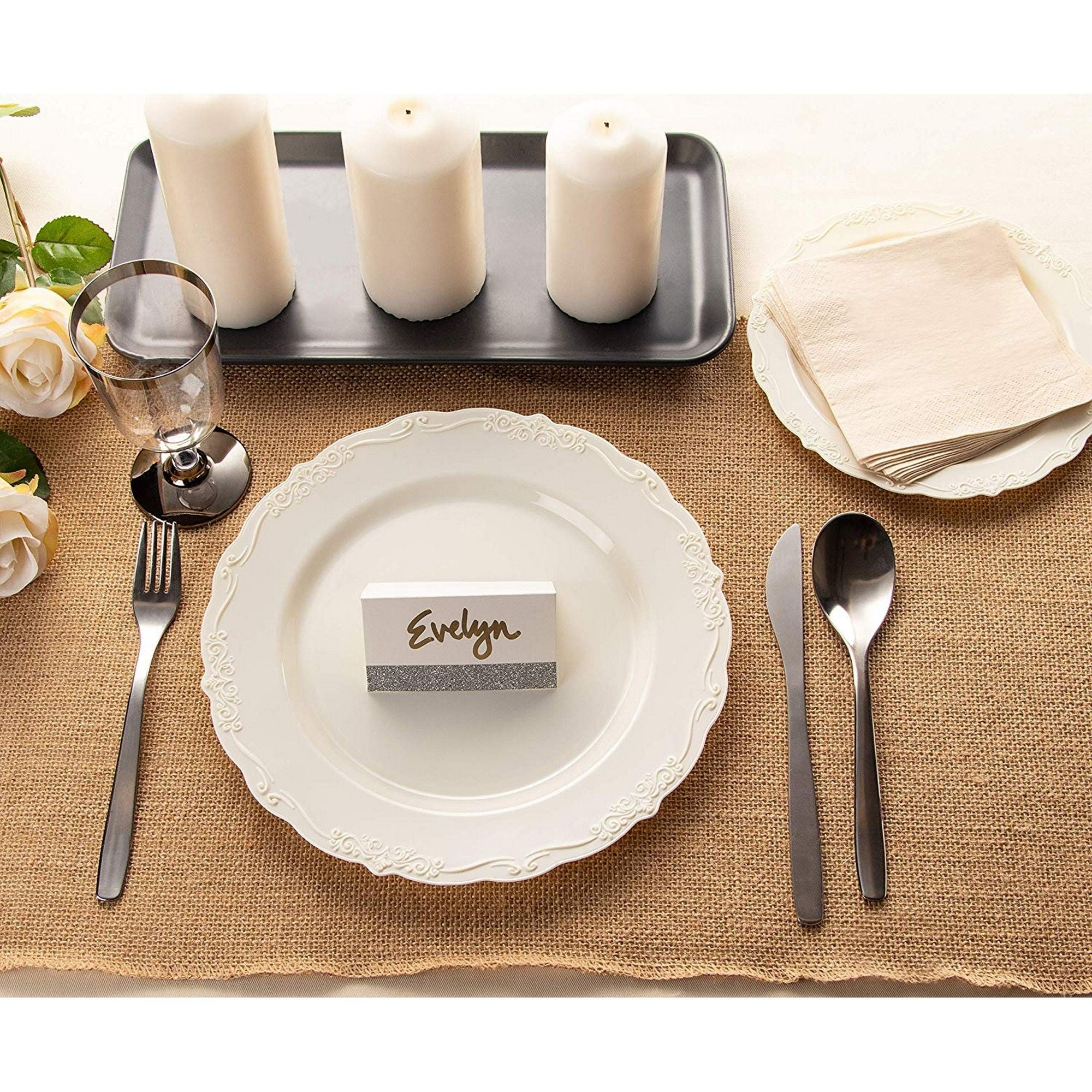 Juvale 25-Pack Elegant Vintage Plastic Dinner Plates for Birthday