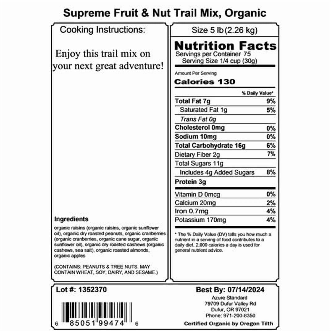 SunRidge Farms Supreme Fruit & Nut Trail Mix, Organic-5 lb