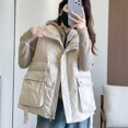 thumbnail image 3 of Chalecos para mujer, chalecos de algodón con plumón de pato, cárdigans casuales sin mangas con cuello alto, chaquetas vintage de gran tamaño, chaquetas sólidas, blusas para mujer, 3 of 4