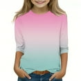 thumbnail image 2 of ZACPNCV Kids Three-Quarter Sleeve Shirts Gradient Crewneck Pullover Basic Tees Daily Tees Blouses Spring Summer Clothes Pink 3-4 Years, 2 of 5