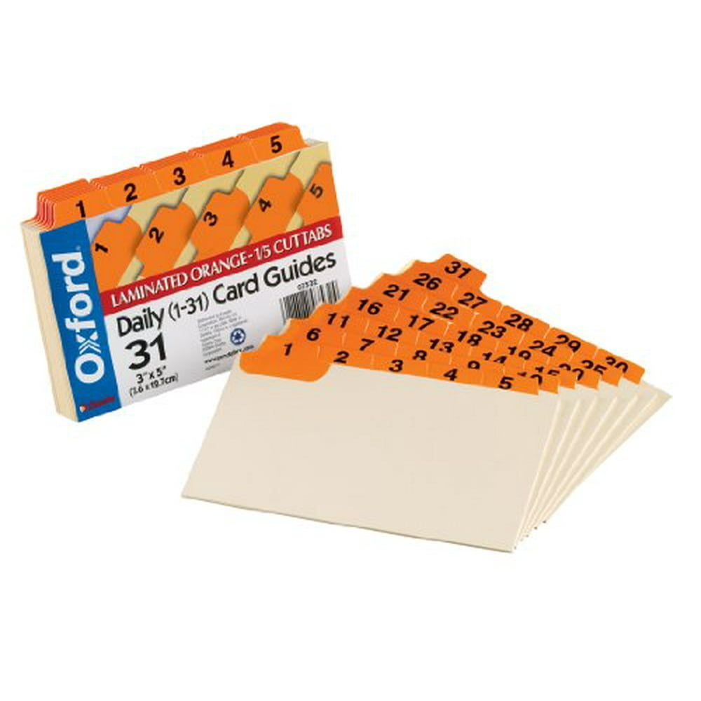 Oxford Index Card Guides, Daily 131, Manila Guide with Orange Color
