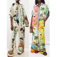 thumbnail image 2 of Women's Casual Two-Piece Set Floral Print Shirt and Pants Set, 2 of 7