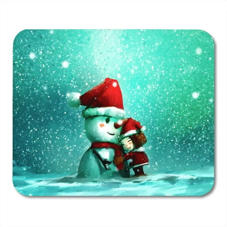 SIDONKU Digital Painting of Cute Girl Snowman in Wintertime Oil on Canvas Mousepad Mouse Pad Mouse Mat 9x10