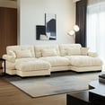 thumbnail image 2 of TUANLUO 130" Oversized U-Shape Sectional Couch for Living Room, Modular Sectional Sofa with Ottoman, Velvet 3-Seater Sofa Tufted Couch with Round Armrests, Cream, 2 of 9