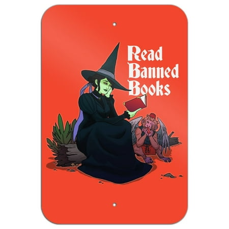 Read Banned Books Witch and Monkey Home Business Office Sign