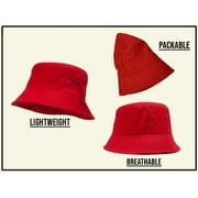 Bucket Hat For Men Women - Cotton Packable Fishing Cap, Red L/XL