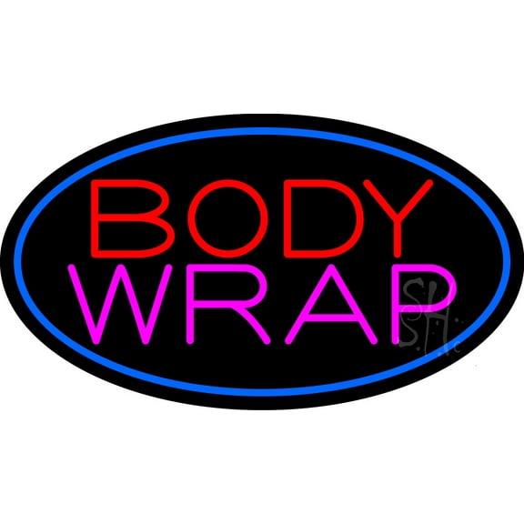 Body Wrap LED Neon Sign 13 x 32 - inches, Black Square Cut Acrylic Backing, with Dimmer - Bright and Premium built indoor LED Neon Sign for Spa interior decor and storefront.
