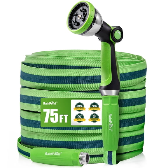 RainPoint 75FT Garden Hose with Hose Nozzle,60% Lighter TPE Anti-Kink Water Hose Anti-Kink Flexible Hose,3/4" Fittings