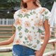 thumbnail image 4 of Moda mujer verano casual cuello redondo volantes manga corta impresión tops pullover blusa Pompotops  hkajfhjk468046, 4 of 7
