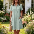 thumbnail image 4 of ClodeEU Women's Collared Short Sleeve Shirt Dress,Casual Button Front Ruffle Hem A-Line Dress with Pockets Green,Women's Plus M, 4 of 6