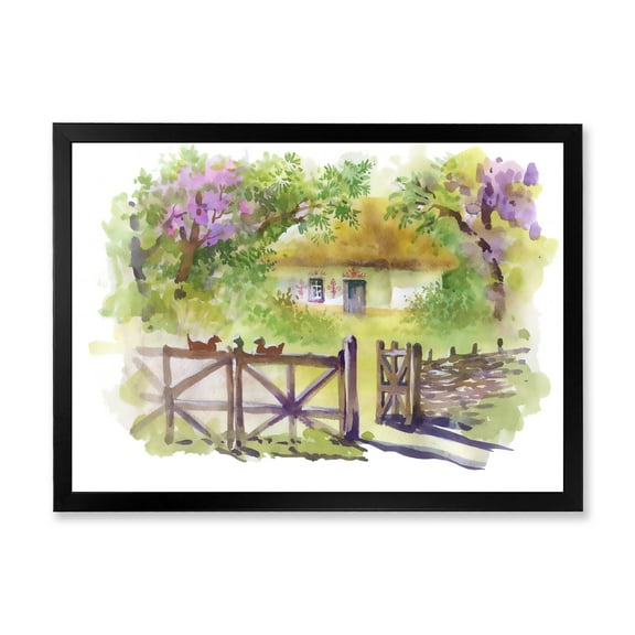 Designart 'Impression of Rustic Cottage In The Woods' Traditional Framed Art Print