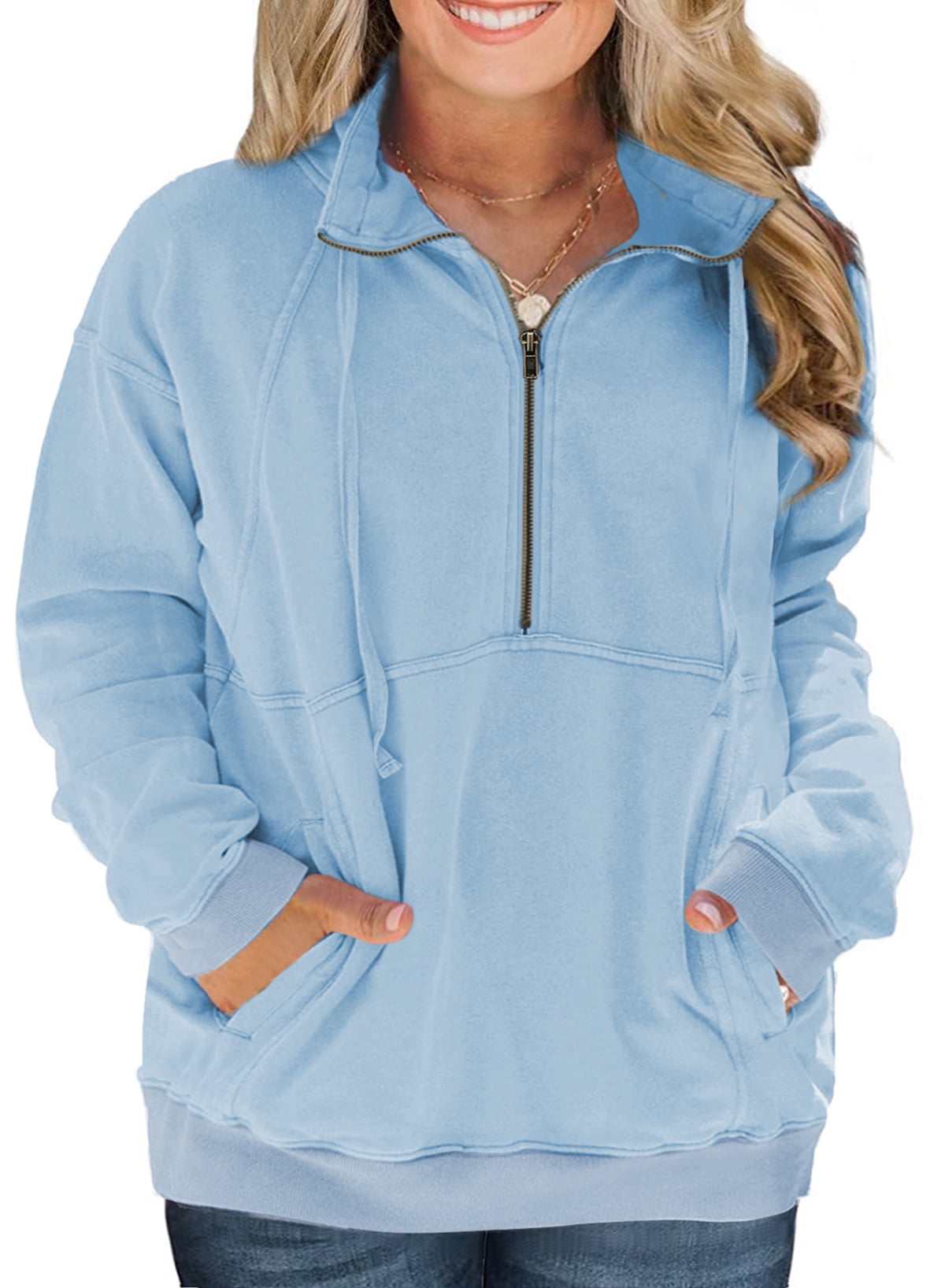 Alvaq Womens Plus Size Quarter Zip Pullover Sweatshirt Casual Long Sleeve Jumpers Loose Fit Tops with Pocket 1X-5X