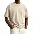 thumbnail image 2 of OIOLOYJM Oversized Vintage Washed Tshirts for Men Short Sleeve Crewneck Cotton Basic Tees Retro Loose Outdoor Solid Work Shirts Beige L, 2 of 5