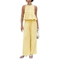 thumbnail image 2 of Women'S 2 Piece Gingham Set Summer Outfits Ruffle Tank Top and Wide Leg Pants Matching Lounge Set Yellow S, 2 of 10