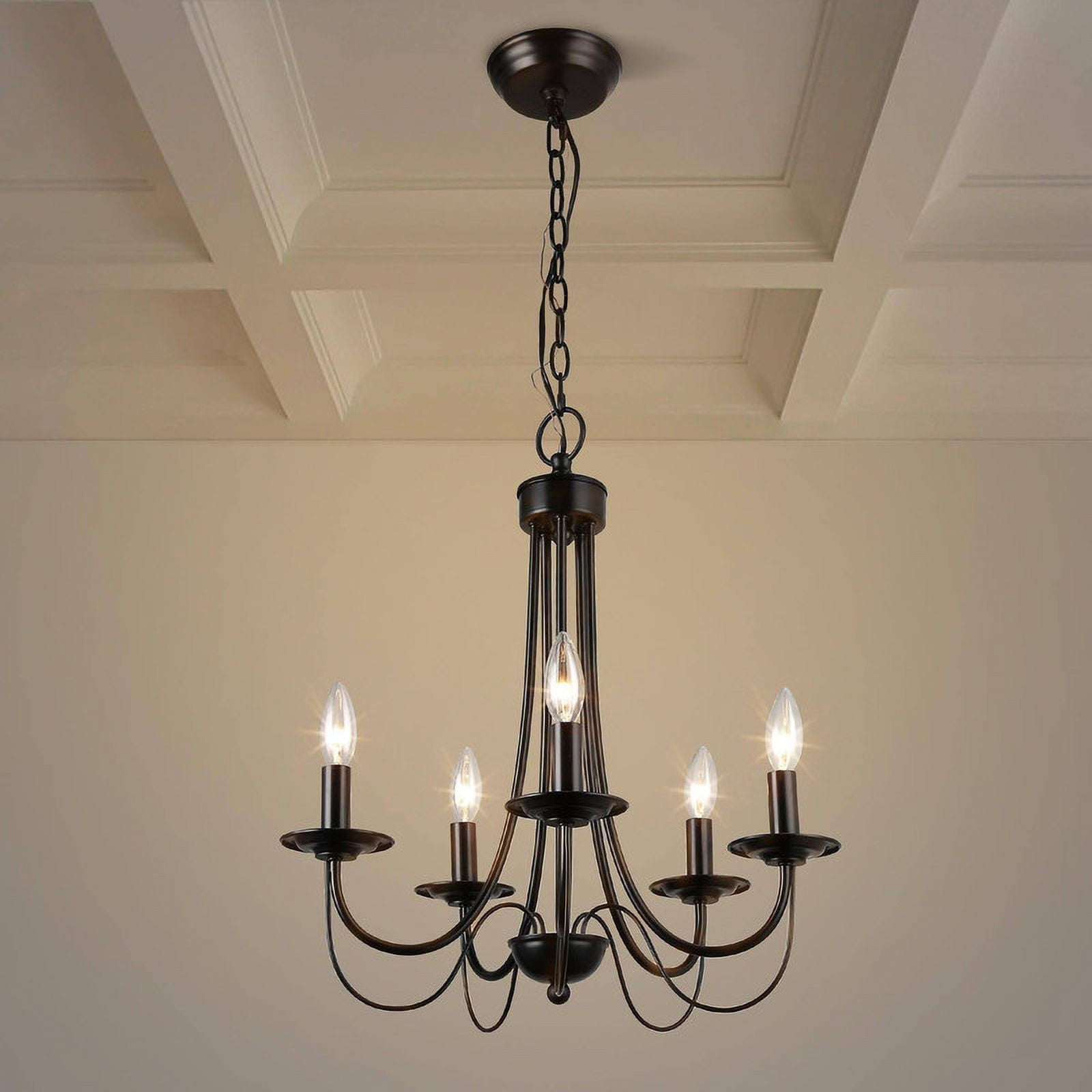 LNC 5-Light French Country Chandelier Kitchen Island Light,Matte Black