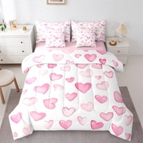 Manfei Graffiti Heart Print 7-Piece Twin Bedding Sets,Cartoon Pattern Bedding Comforter Set,White Pink Ombre Sheet Sets For Princess,Ultra Soft Home Decor Reversible