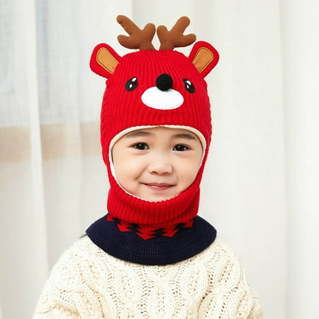 

TOWED22 Christmas Hats For Kids Toddler Winter Hat Baby Warm Hat Lined Girls Boys Kids Cartoon Deer Winter Hat Scarf Black