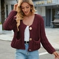 thumbnail image 3 of SWSMCLT Women's Cable Knit Cardigan Sweater Baggy Button Crew Neck Comfy 2025 Cardigan Sweaters Acrylic Burgundy Large, 3 of 5