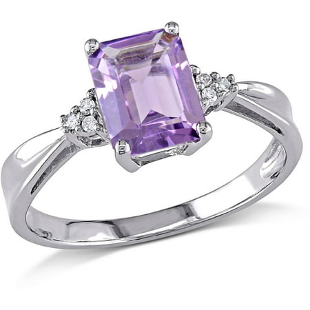 1-2/5 Carat T.G.W. Amethyst and Diamond-Accent 10kt White Gold Solitaire Ring