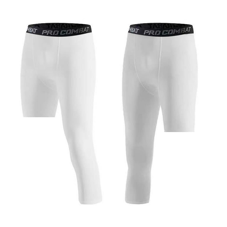 One Leg Compression Tights Full Length for Basketball Single Leg Long Pants  Sports Base Layer Leggings White S