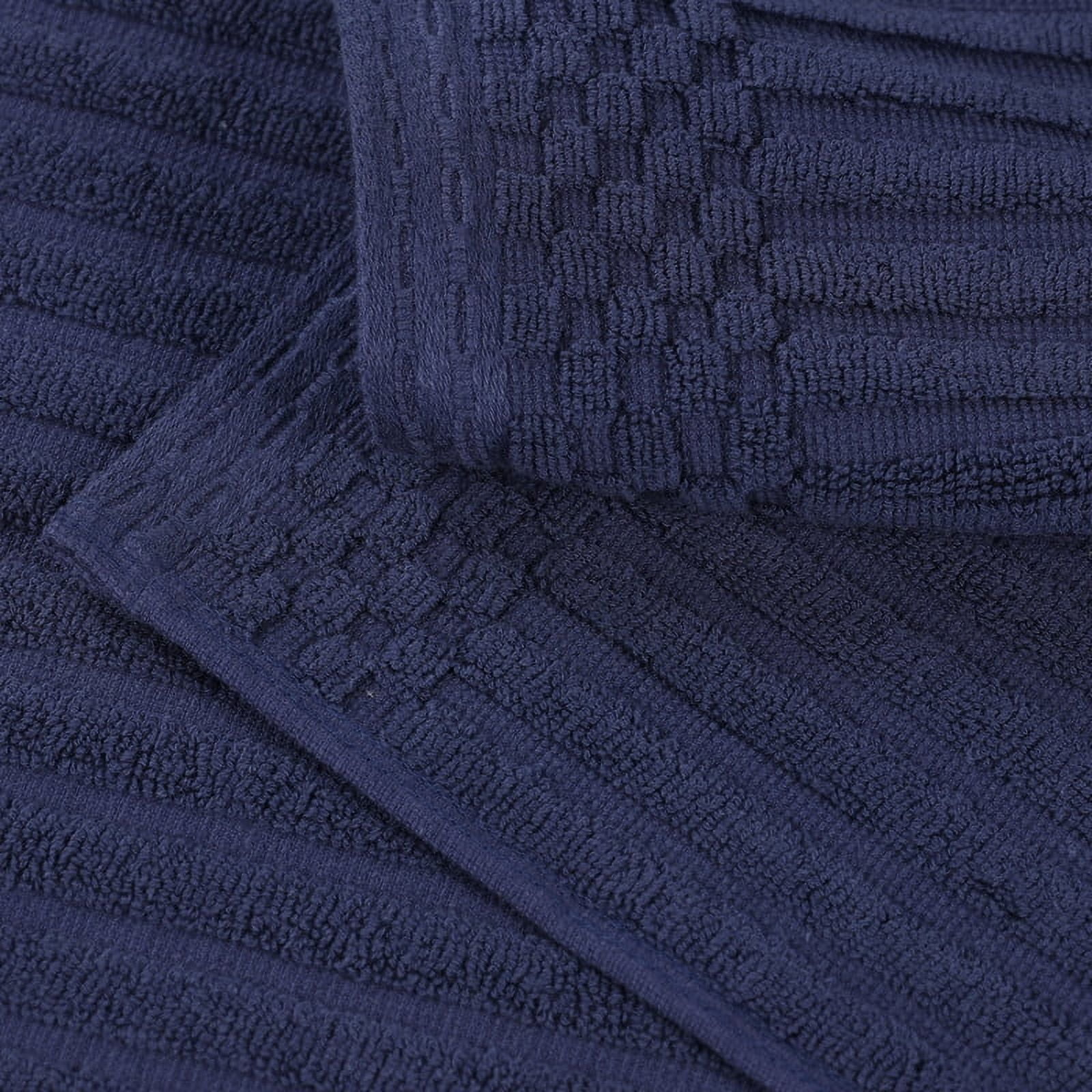 Superior Soho Ribbed Cotton Face Towel/Washcloth Set of 12, Navy Blue