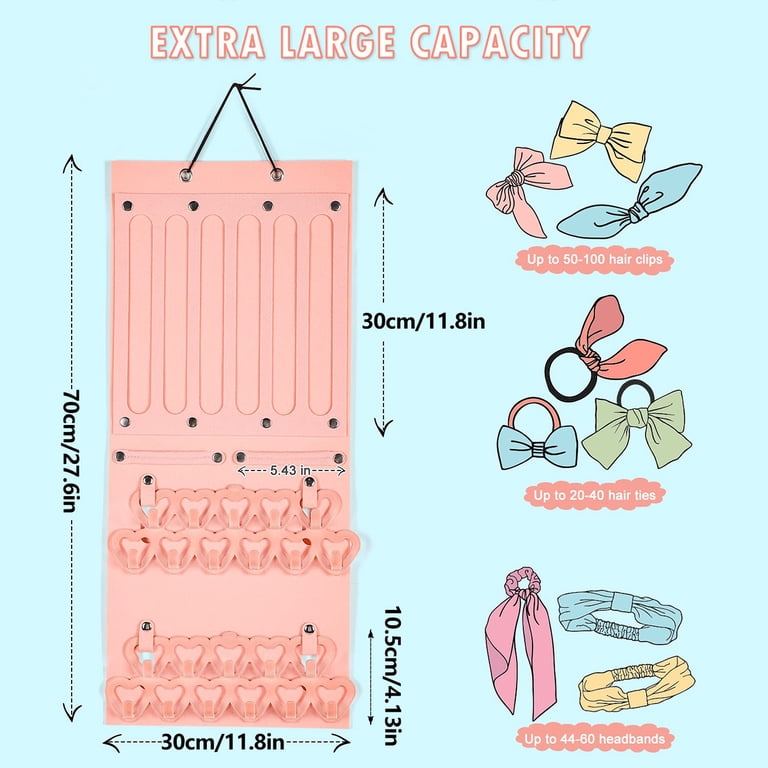 Cherrboll Hair Bow Holder For Girls - Wall Organizer With 48 Hooks For Headbands & Hair Clips