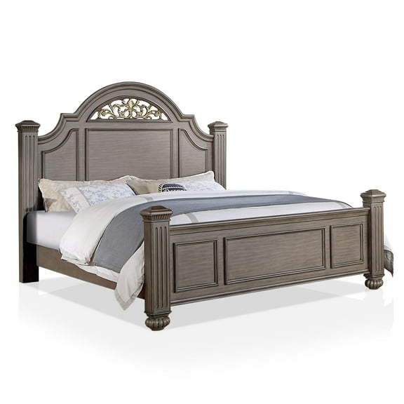 Furniture of America Damos Solid Wood Queen Panel Bed in Gray