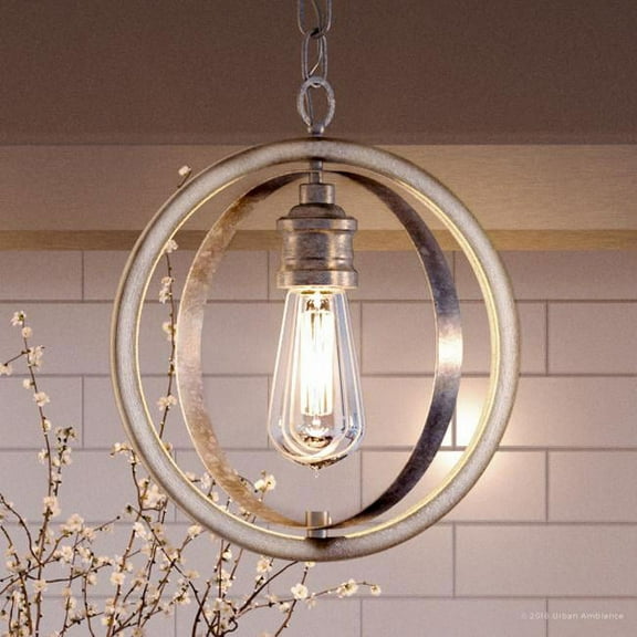 Urban Ambiance Luxury Farmhouse Pendant, Size: 14"H x 12"W, with Urban Industrial Style Elements, Galvanized Steel Finish, UHP2215