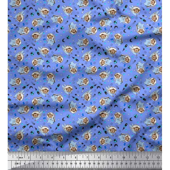 Soimoi Cotton Duck Fabric Star,Planet & Astronaut Monkey Kids Printed Craft Fabric by The Yard 42 Inch Wide
