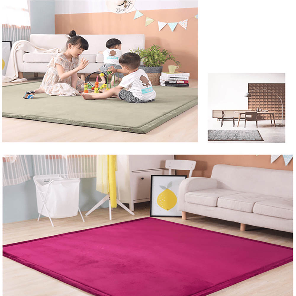 Thick Memory Foam Baby Play Mat, Soft Coral Velvet Non-Slip Backing Living Room Carpet for Versatile Use, Vacuum Compressed Moisture Resistant Mat (Coral Red)