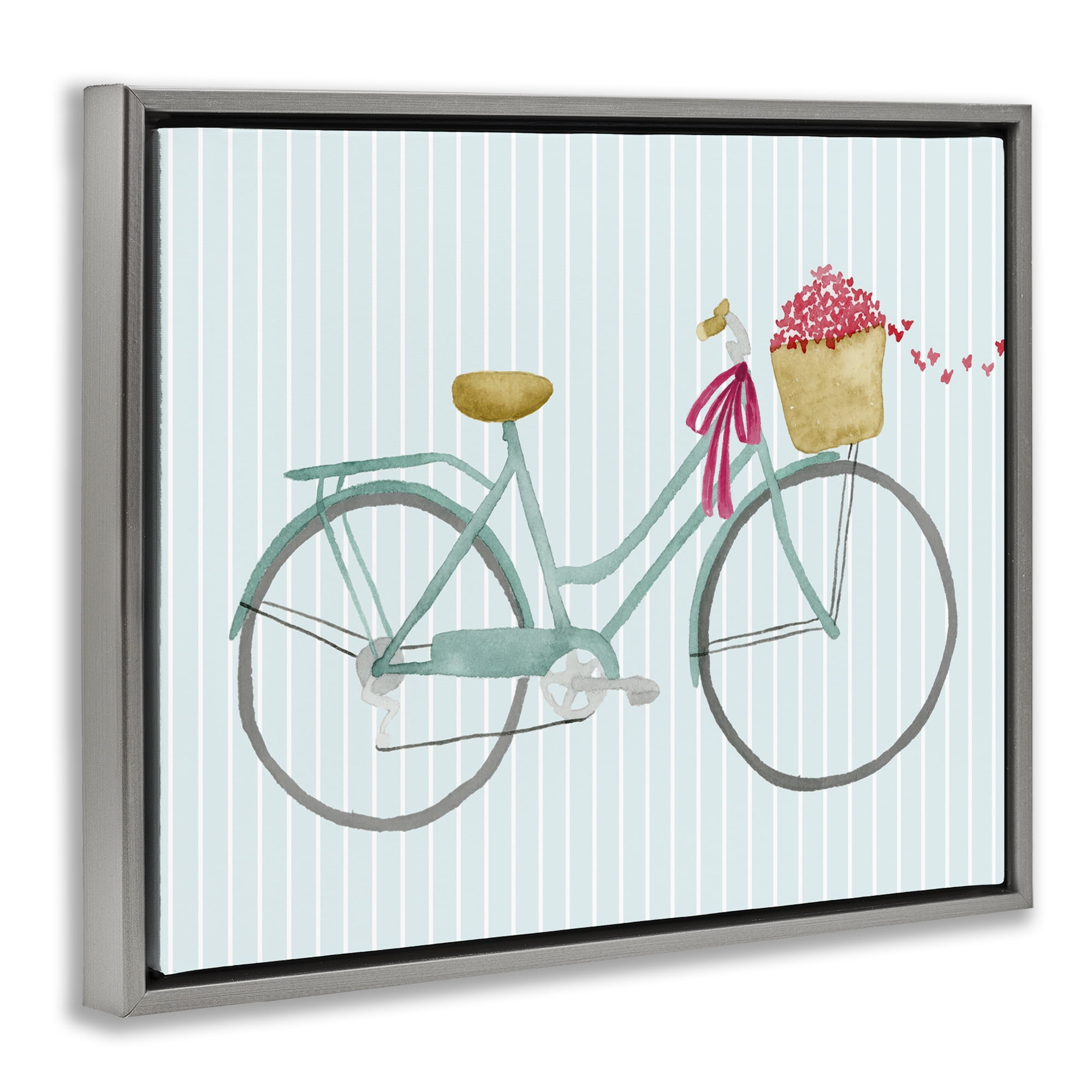 Stupell Industries Cycle Through Love on Stripes Transportation Painting Gray Floater Framed Canvas Art Print Wall Art, 31 x 25