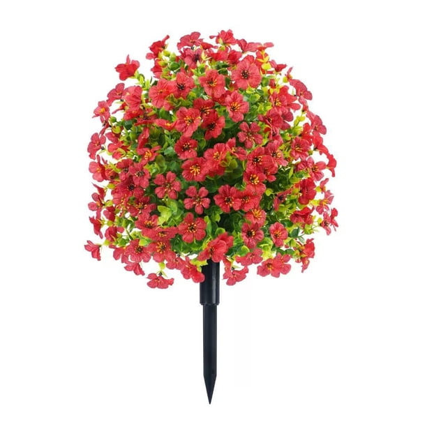 Árbol topiario artificial con flores violetas, arbustos artificiales para exteriores con estaca para decoración de jardín y porche.