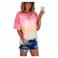 thumbnail image 2 of Femmes T-Shirt Cravate Teint Causal Top Manches Courtes T-Shirt Manches Blouse à Col Rond, Rose, XXL, 2 of 8
