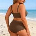 thumbnail image 4 of Ticikt Womens Plus Size Bikini Swimsuit High Waisted Swimsuits Bathing Suit 2 Piece Tummy Control Sporty Two Piece Bathing Suit Ribbed Women 2026,Color:Coffee,Size:XXL, 4 of 4