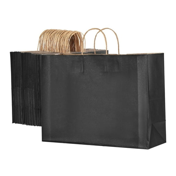 Paper Bags with Handles 100Pcs 16x6x12in Black Shopping Bags - Durable Party Gift Bags Recyclable Grocery Bags for Retail Merchandise