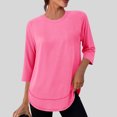 thumbnail image 2 of Minjewel Women's 3/4 Sleeve Summer Tops - Quick-Dry UV Protection Round Neck Tee, Solid Color Athletic Casual Top, Cute Sporty 2026 Summer Shirt.,Hot Pink L, 2 of 6