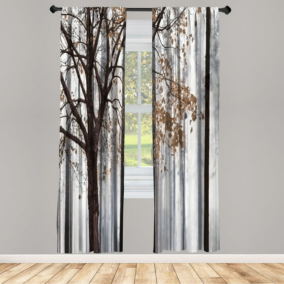 Ambesonne Autumn Curtains, Lonely Tree Leaves Woods, Pair of 28"x63", Warm Taupe
