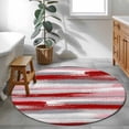 thumbnail image 3 of 3ft Round Rug, Red Pink Gray Stripes Non-Skid Rubber Backing Large Area Rugs - Living Room Bedroom Home Office, Modern Abstract Minimalist Retro Indoor Floor Mat Carpets Washable Rug, 3 of 9