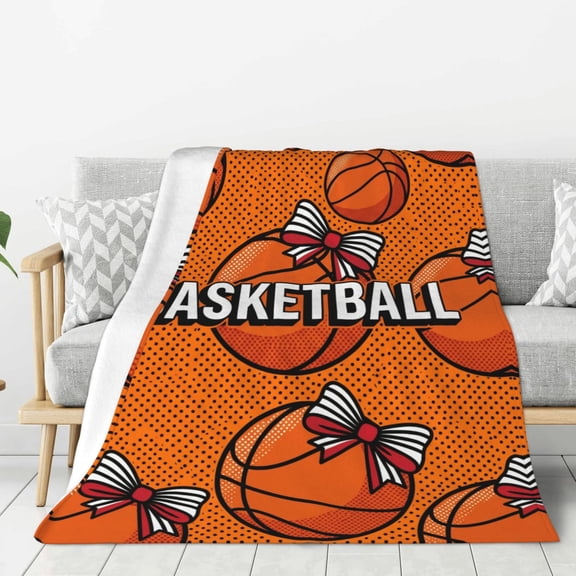 Basketball Throw Blanket Coquette Bow Softball Sports Throw Blanket, Thanksgiving Gifts for Players 50x40