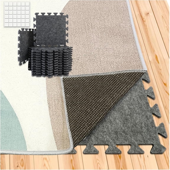 Soundproof Interlocking Rug Pad 24 Pcs, 11x 11 x 0.32 inches Non Slip Rug Pads, High Density Noise Reduction Puzzle Felt Carpet Padding, Rug Mat Protects and Adds Cushion for Hardwood Floor