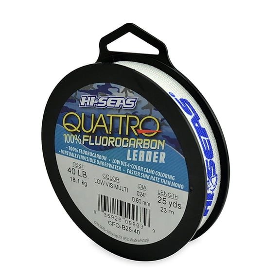 HI SEAS Hi-Seas Quattro Fluoro 25yds - 4-Color Camo 80# Fluorocarbon Leader