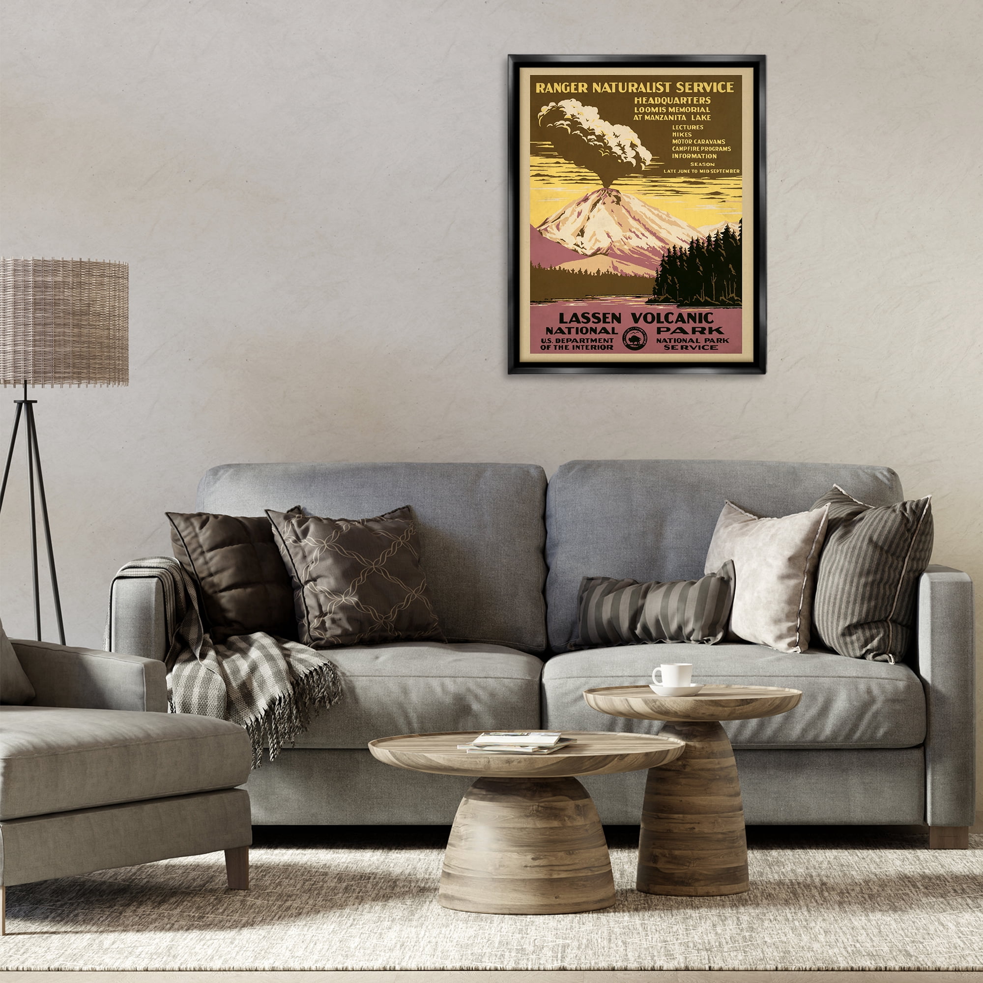 Stupell Industries Vintage National Park Landscape Painting Black Floater Framed Art Print Wall Art, 25 x 31