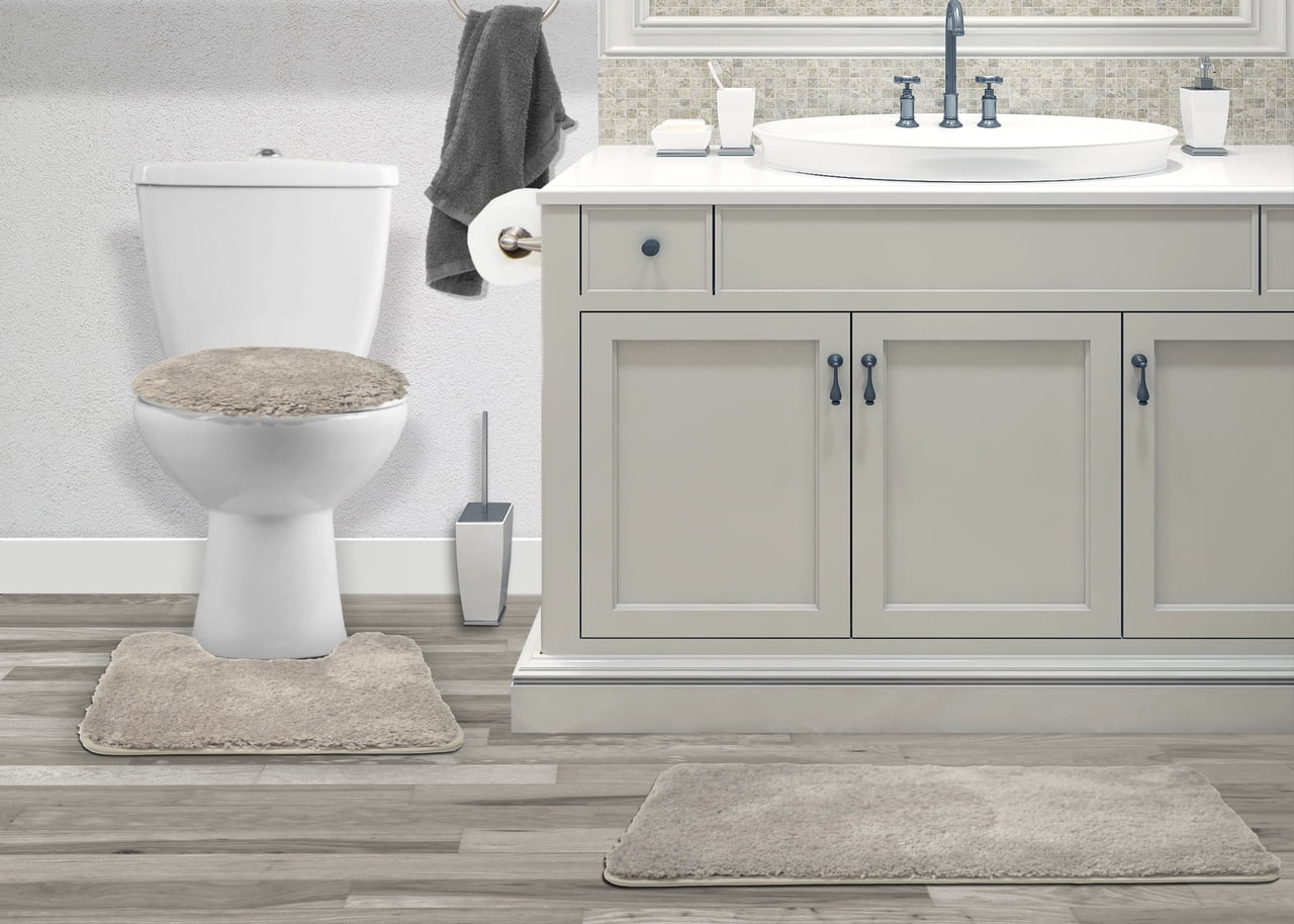 Durable Three Piece Set Toilet Seat Rug Bathroom Accessories Grey Floor Mat BL 