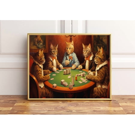 Cats Playing Card Games Poster Print Wall Art Home Décor