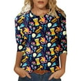 thumbnail image 1 of PMUYBHF T-Shirt Mode Carnaval Imprimé Numérique Décontracté Manches Trois-Quarts Col Rond Femme 7184 L, 1 of 5