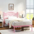 thumbnail image 2 of Yoneston Twin Kids Metal Platform Bed Frame with Vintage Headboard, Sturdy Steel Slat Mattress Foundation with 11" Under-Bed Storage, Pink, 2 of 9