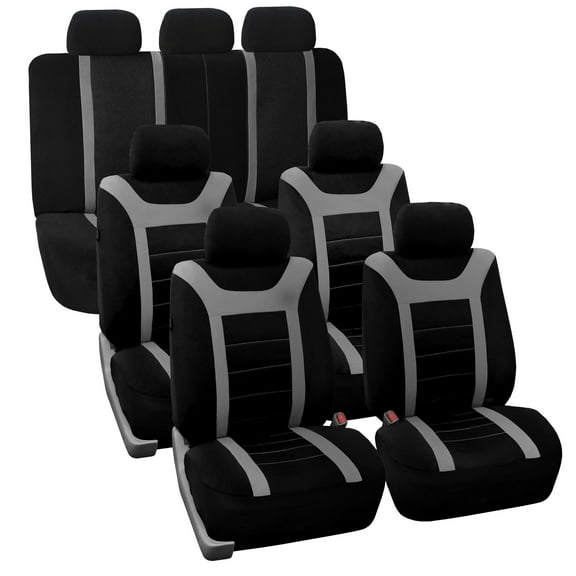 FH Group Gray and Black Airbag Compatible and Split Bench Sports 7 Seaters Car Van Seat Cover, Full Set