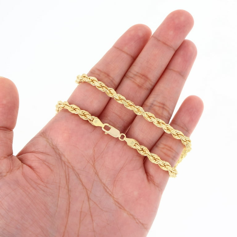 Nuragold 10k Yellow Gold 5mm Rope Chain Diamond Cut Bracelet, Mens Womens  Jewelry 7 7.5 8 8.5 9 