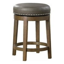 Bara 25 Inch Swivel Counter Stool Gray Round Faux Leather- Brown- Set of 2