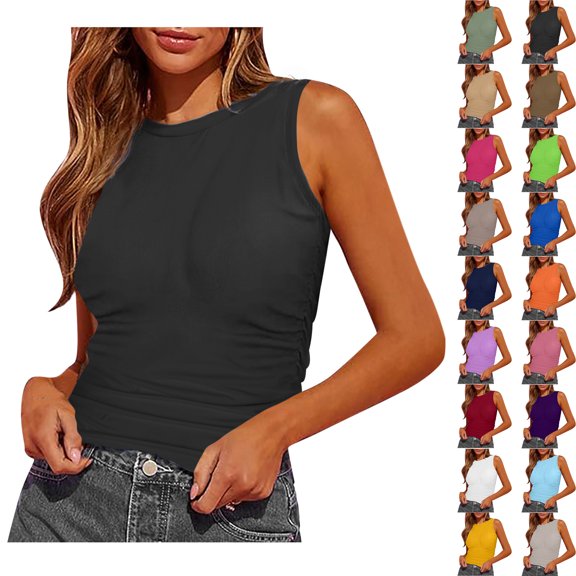 SROBPTY Womens Tank Tops Solid Round Neck Sleeveless Lightweight Summer Shirts for Casual Use